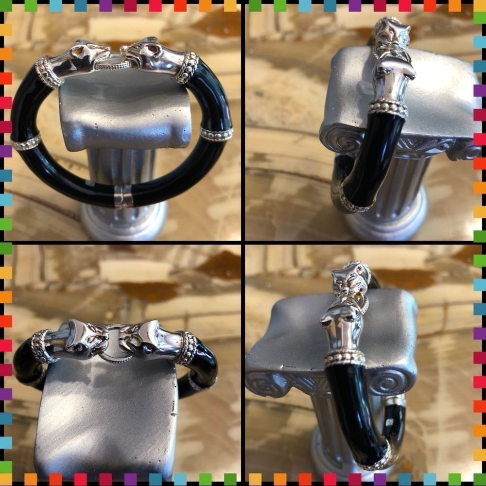Italy 925 Ster Silver Double Head Panther Bangle